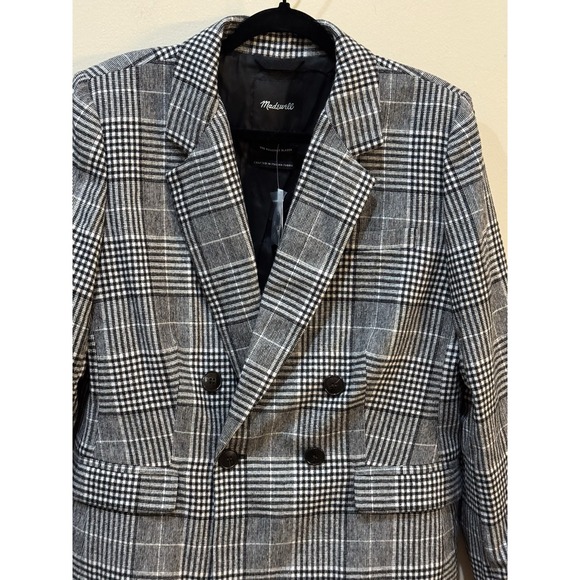 Madewell Women's The Rosedale Blazer Size 10 Black‎ White Double-Breasted Wool - Picture 7 of 16